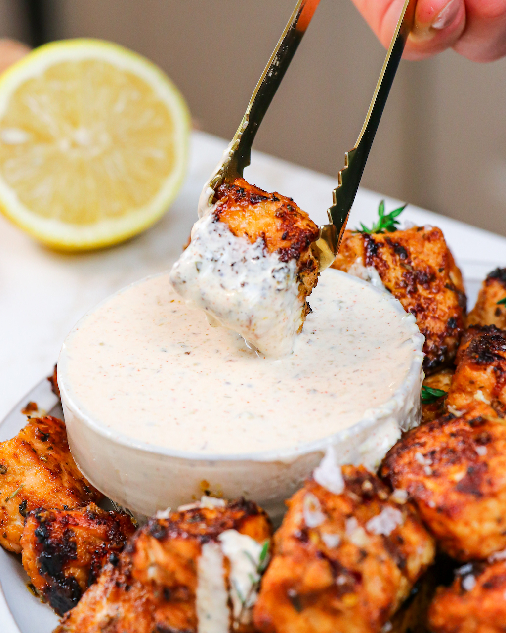 Easy Blackened Salmon Bites with Yogurt Remoulade Sauce
